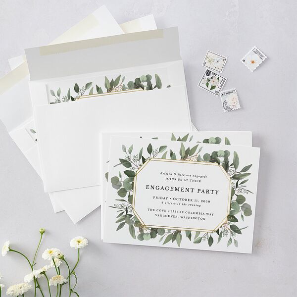 Eucalyptus Frame Engagement Party Invitations Pure White Signature Blank Standard