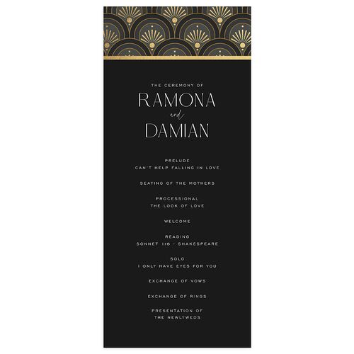 Modern Deco Wedding Programs Gold Charcoal Signature