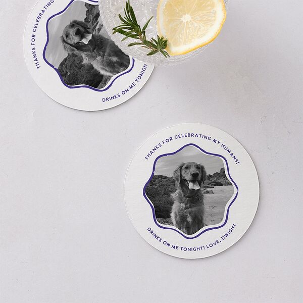 Hand Drawn Wavy Border Wedding Day Coasters Sapphire Cardboard Circle