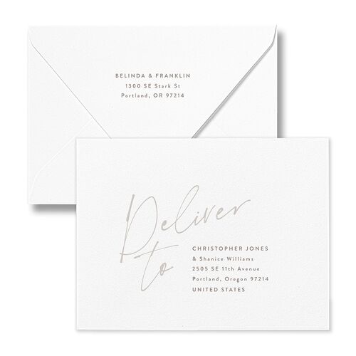 Modern Script Names Thank You Card Euro Envelopes White Shadow Gray Both Recipient and Return Addresses Luxe Signature
