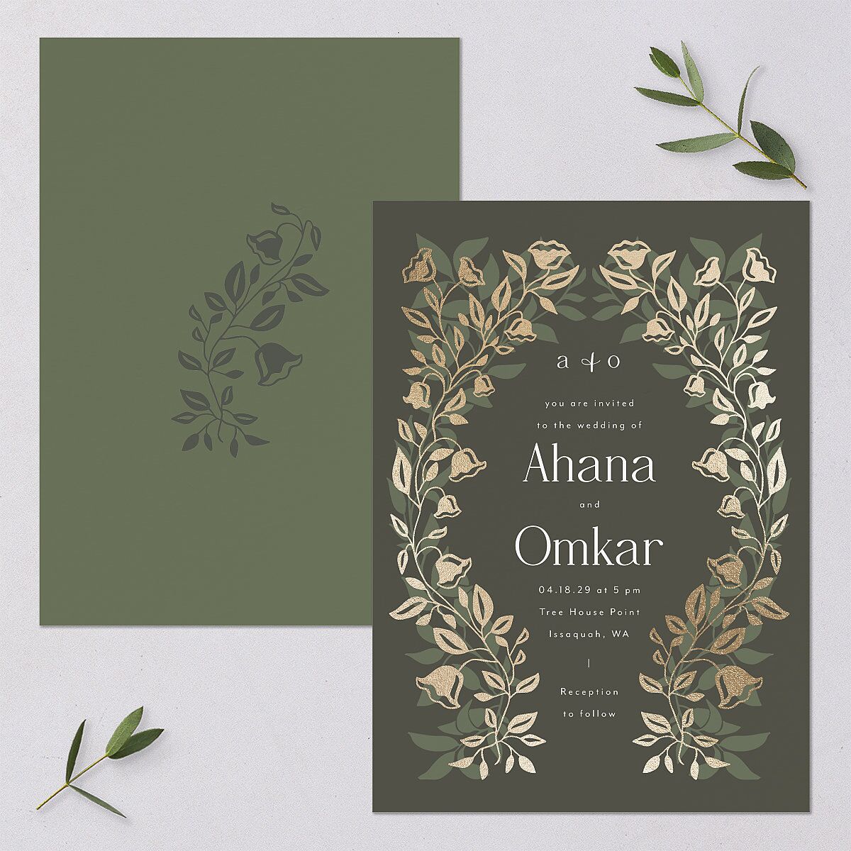 Rustic Nouveau Wedding Invitations Gold Hunter Green Signature Blank No Standard