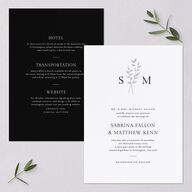 Elegant Botanical Initials Foil  Wedding Invitations Pure White Silver Signature Blank No Standard