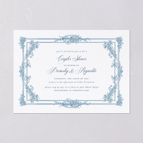 Elegant Antique Toile Frame Bridal Shower Invitations by Bridgerton Cruise Signature Blank