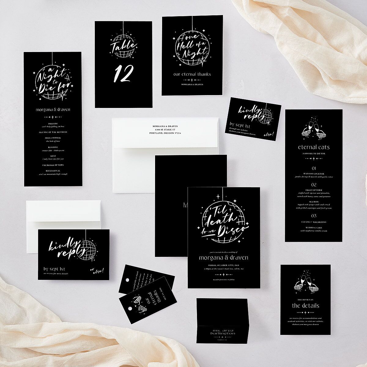 Til Death Do We Disco Wedding Invitations Licorice Signature Blank No Standard