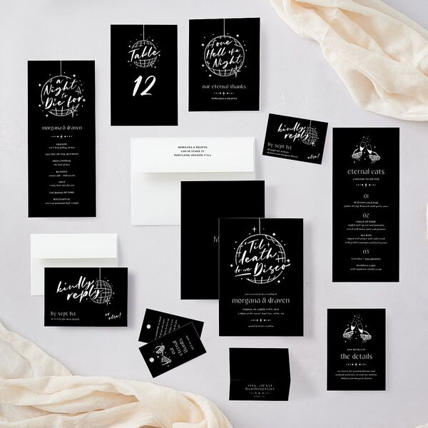 Til Death Do We Disco Wedding Invitations Licorice Signature Blank No Standard