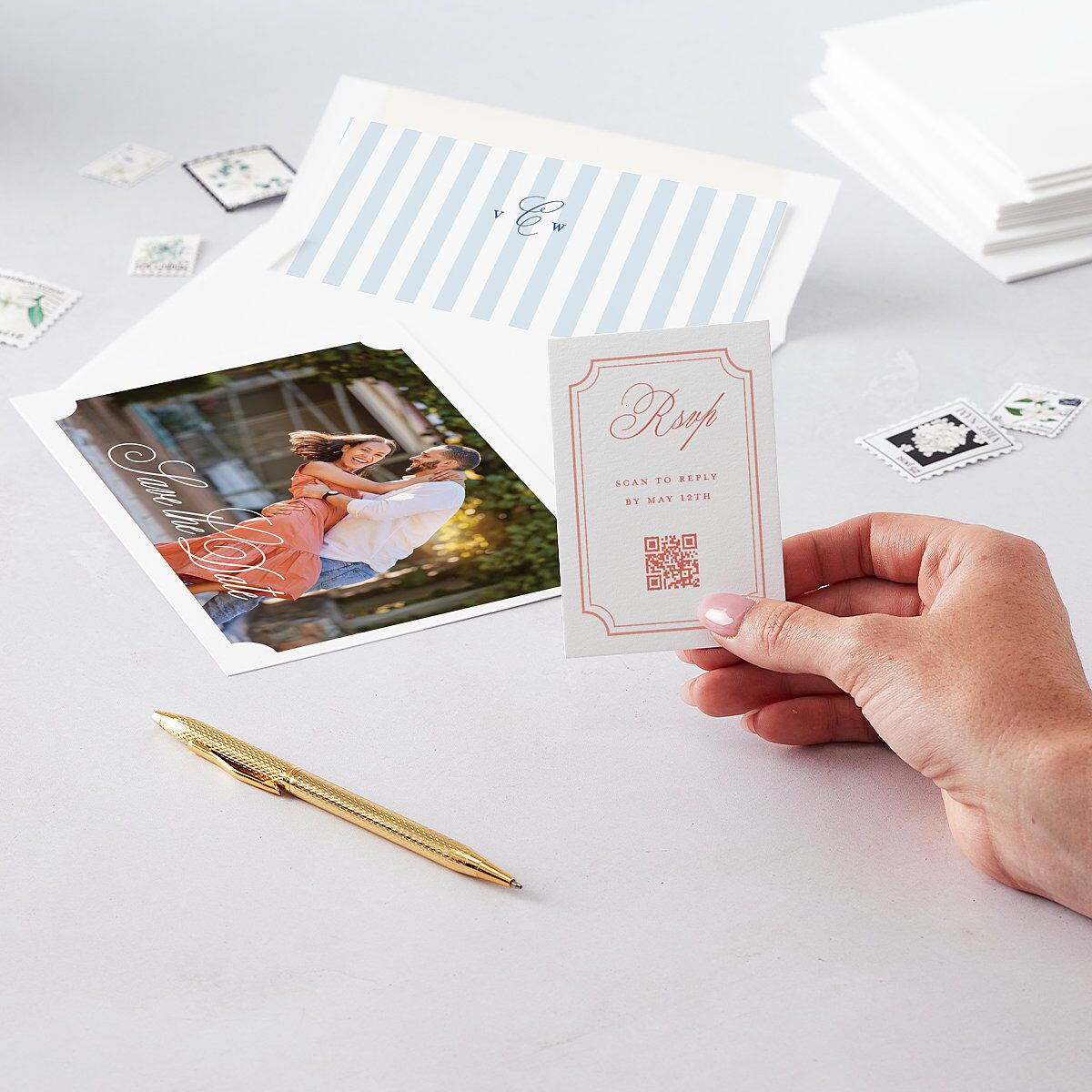 Elegant Eclectic QR Code RSVP Cards Jewel Green Signature Standard