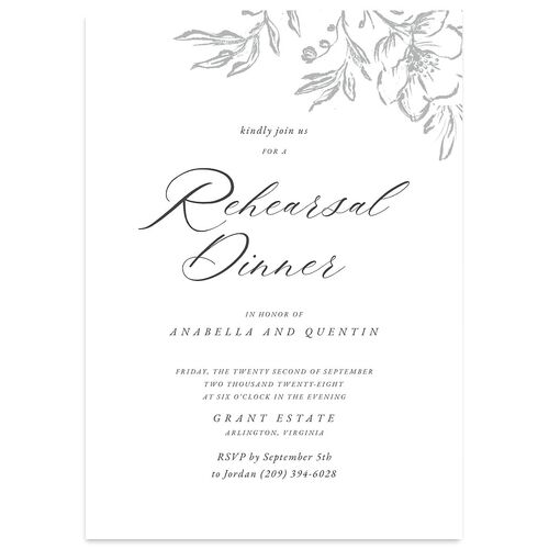 Classic Floral Rehearsal Dinner Invitations Steel Gray Signature Blank Standard