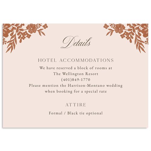 Ornate Lace Wedding Event Detail Cards Blush Signature Standard