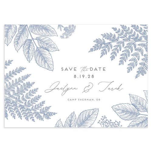 Botanical Frame Save The Date Cards Dusty Blue Signature smooth Blank No Standard