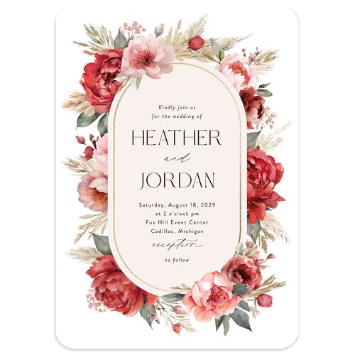 Bohemian Bouquet Foil Wedding Invitations Gold Garnet Signature Blank No Rounded