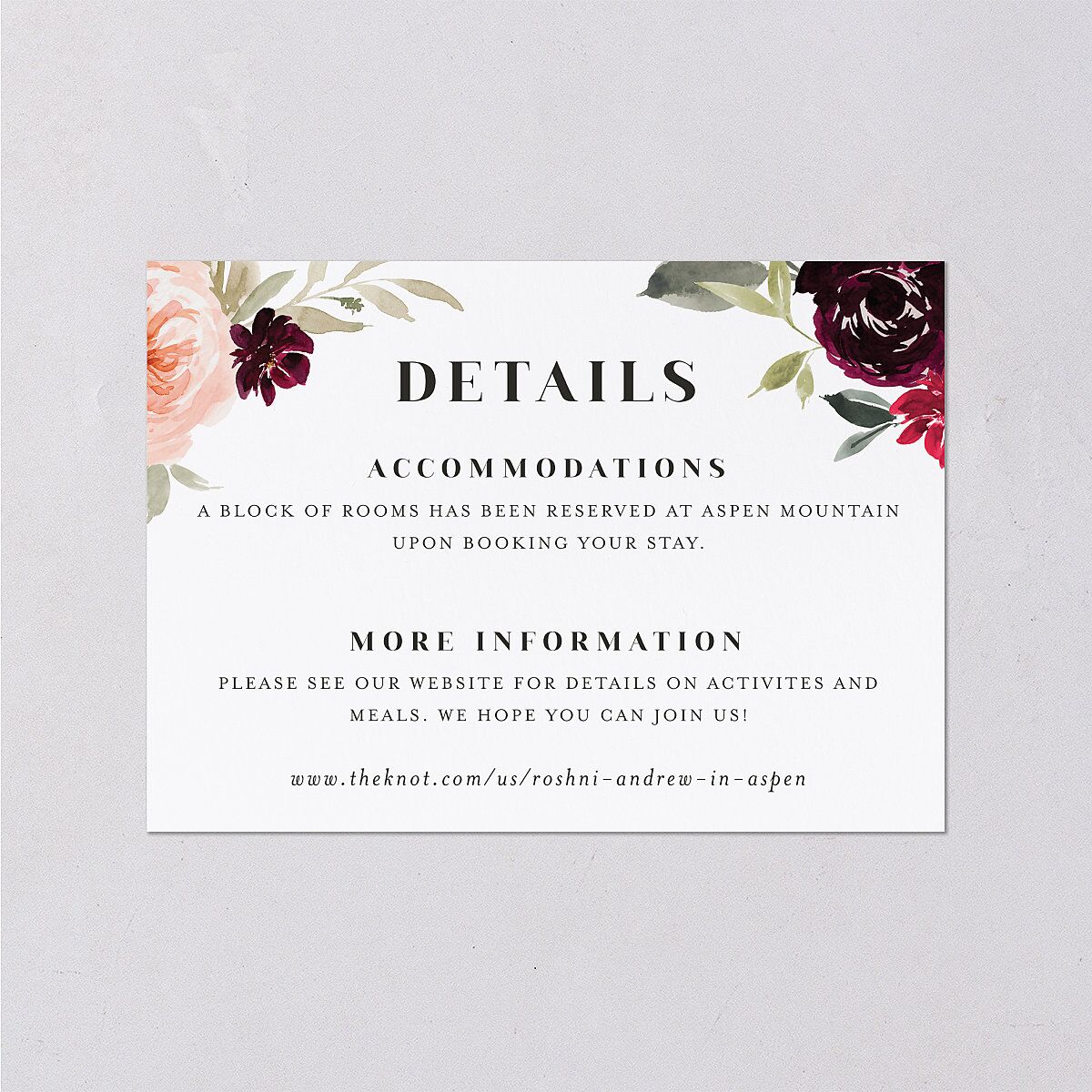 Vibrant Floral Wedding Enclosure Cards Deep Claret Signature