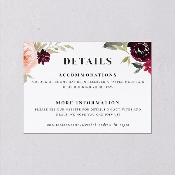 Vibrant Floral Wedding Enclosure Cards Deep Claret Signature