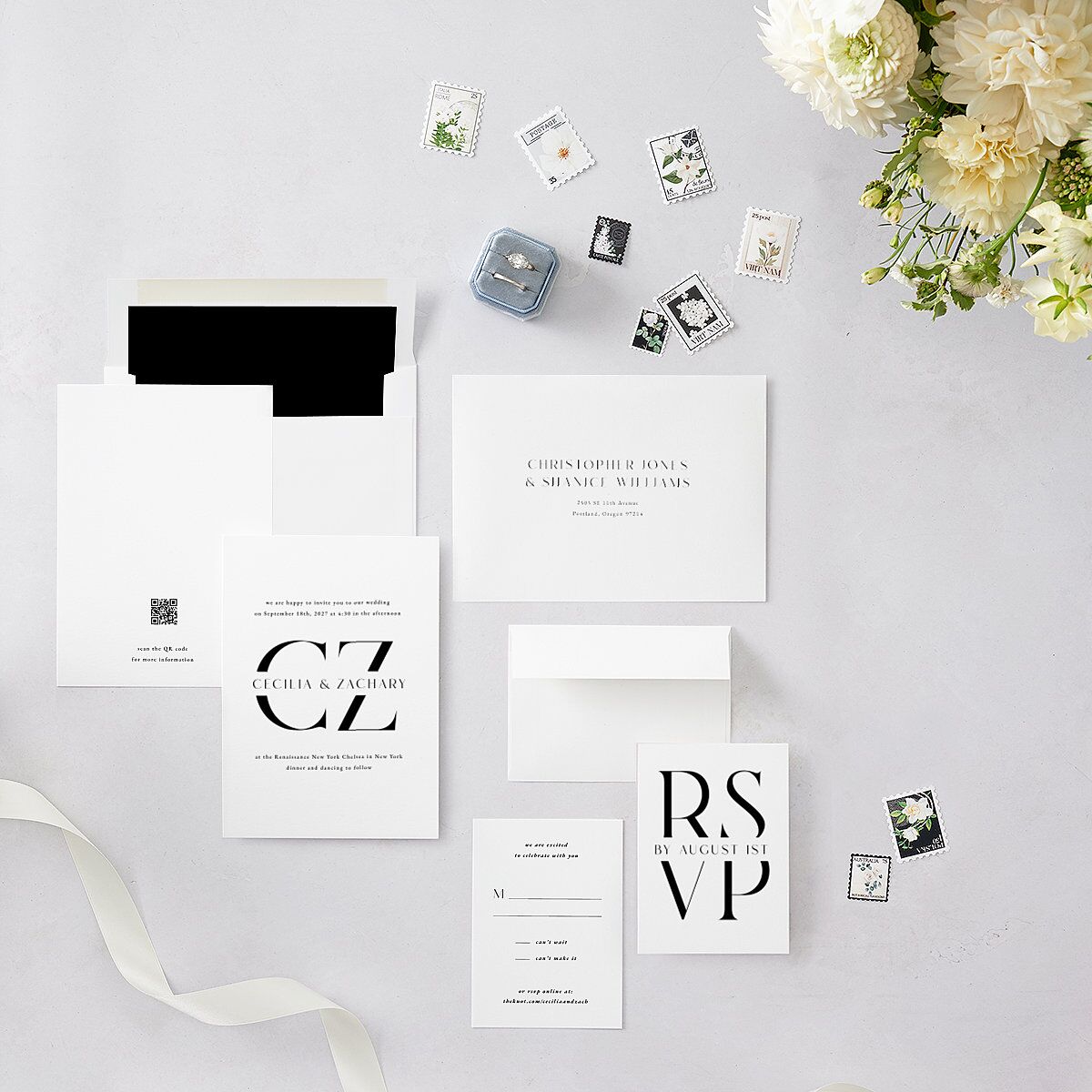 Simple Modern Monogram Wedding Invitations — view 5