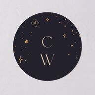 Celestial Galaxy Wedding Stickers Dark Navy Circle