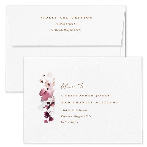 Ethereal Floral Wedding Invitation Envelopes White Soft Berry Both Recipient and Return Addresses Standard Signature