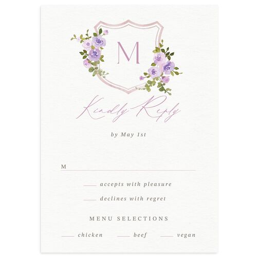Watercolor Floral Crest Wedding Response Cards Lilac Signature Standard
