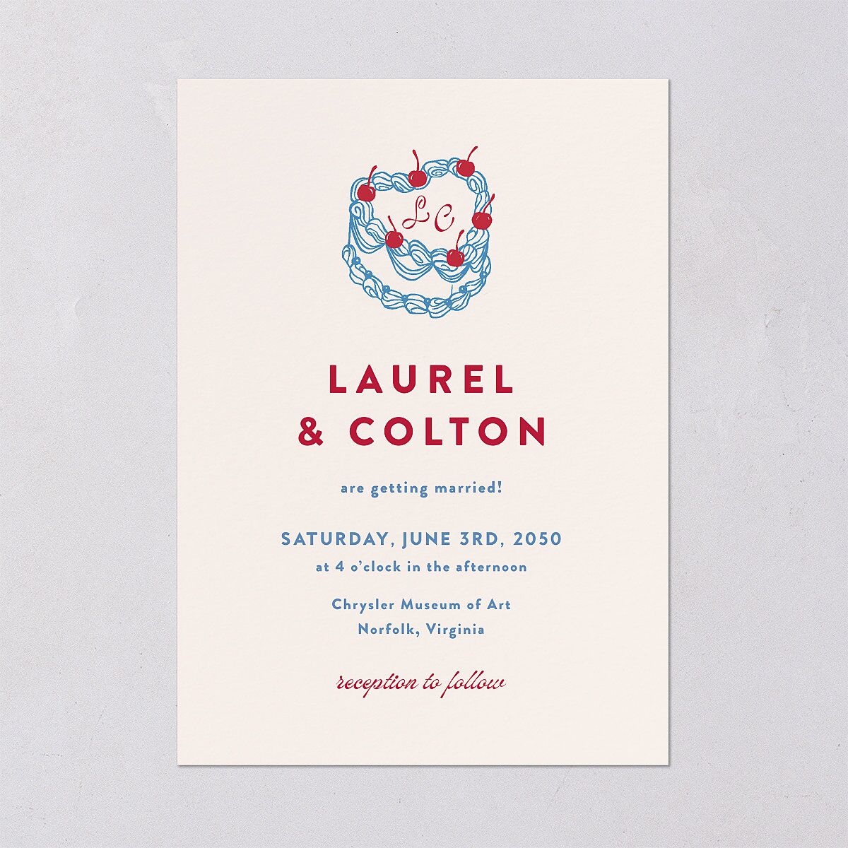Retro Wedding Cake Wedding Invitations Crimson Signature Blank No Standard