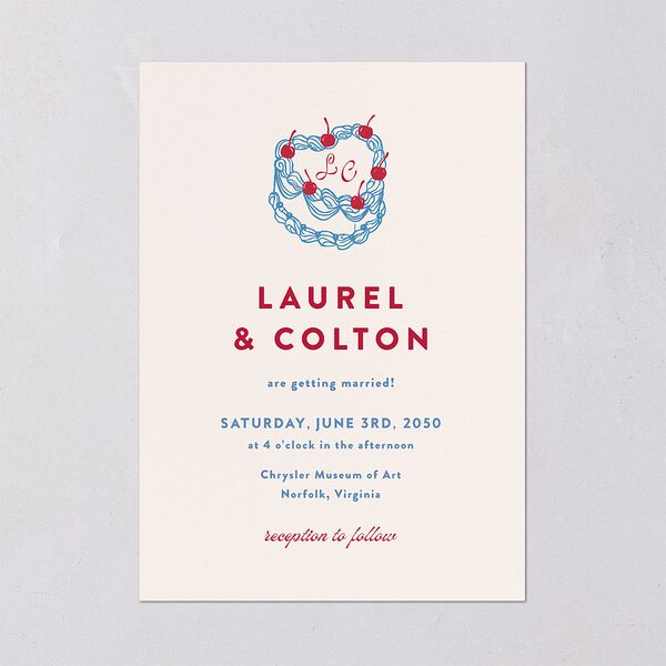 Retro Wedding Cake Wedding Invitations Crimson Signature Blank No Standard