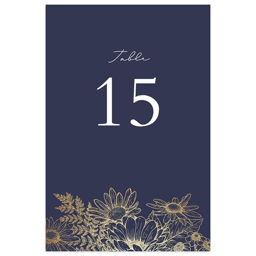 Rustic Botanical Foil Table Numbers Navy Gold Signature