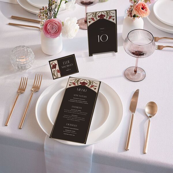 Vintage Nouveau Floral Table Numbers Merlot Signature
