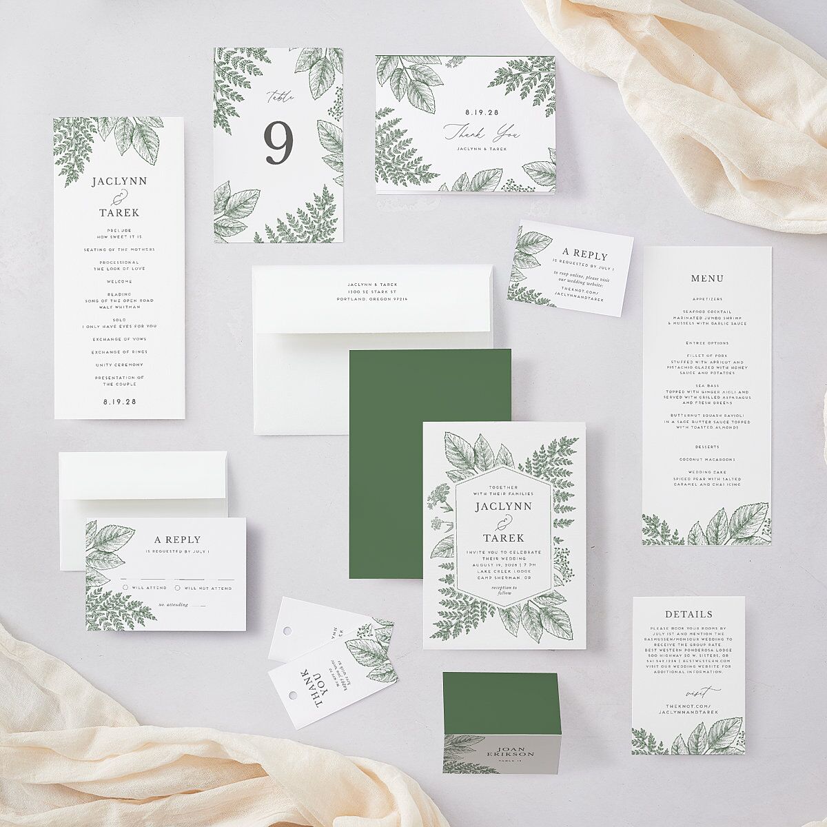 Botanical Frame Wedding Invitations Hunter Green Signature Blank No Standard