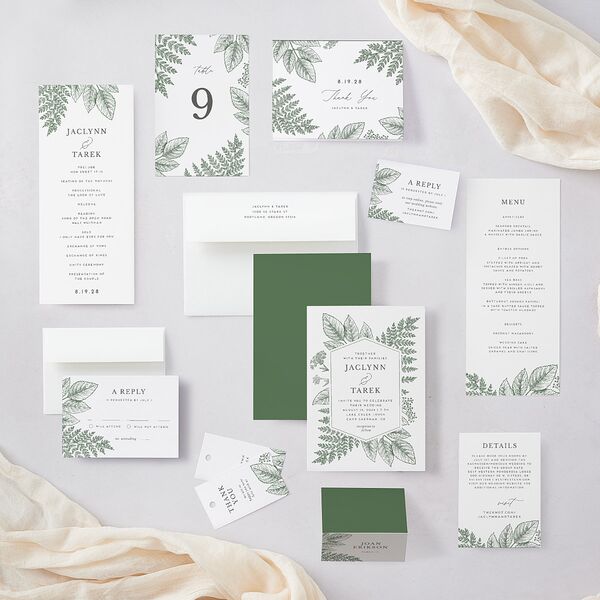 Botanical Frame Wedding Invitations Hunter Green Signature Blank No Standard