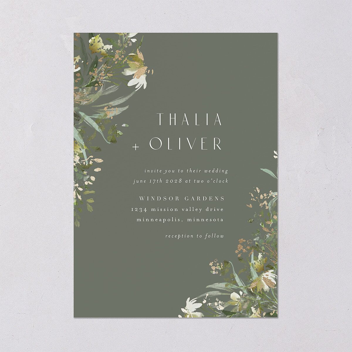 Gilded Greenery Wedding Invitations Gold Deep Olive Signature Blank No Standard
