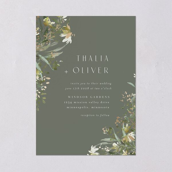 Gilded Greenery Wedding Invitations Gold Deep Olive Signature Blank No Standard