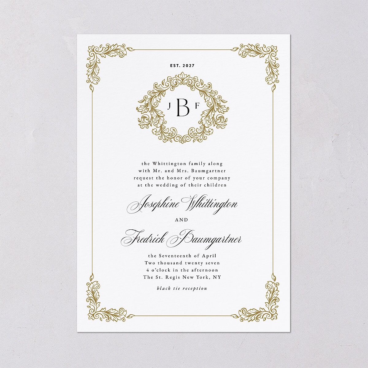 Black Tie Crest Wedding Invitations Pure White Signature Blank No Standard