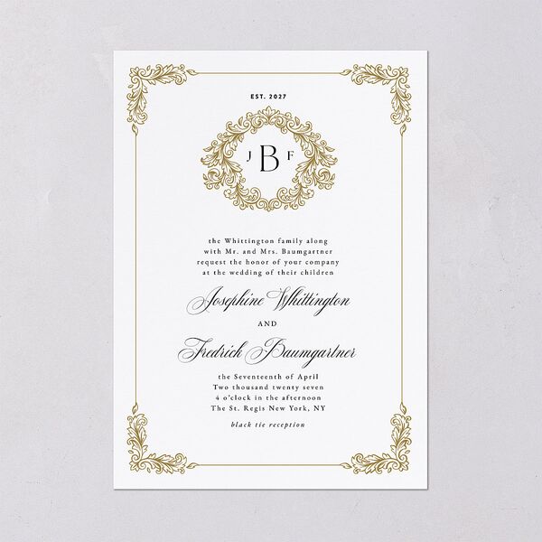 Black Tie Crest Wedding Invitations Pure White Signature Blank No Standard