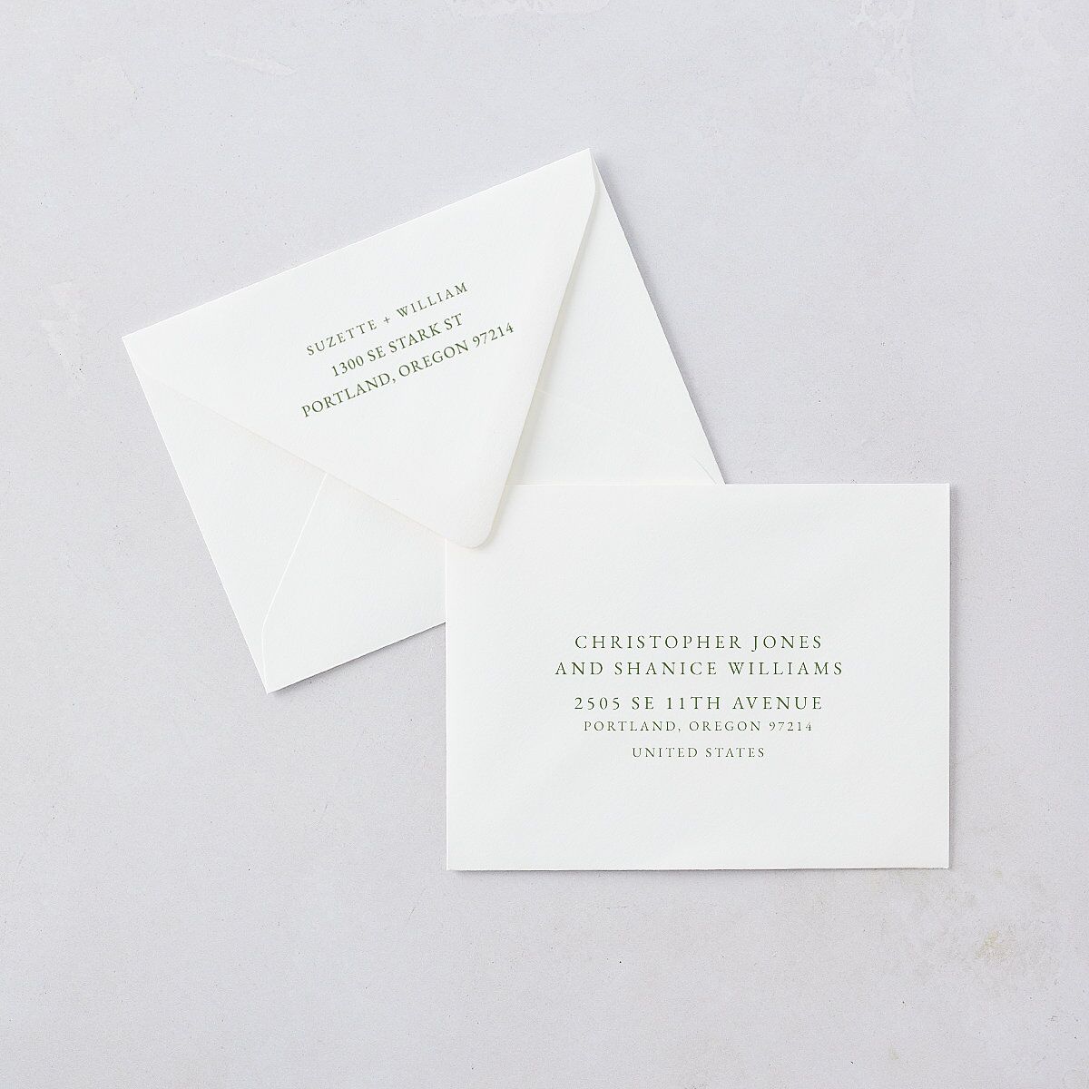 Romantic Garden Thank You Card Euro Envelopes White Snow Both Recipient and Return Addresses Luxe Signature