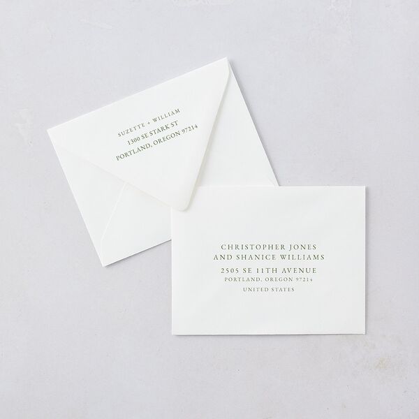 Romantic Garden Thank You Card Euro Envelopes White Snow Both Recipient and Return Addresses Luxe Signature