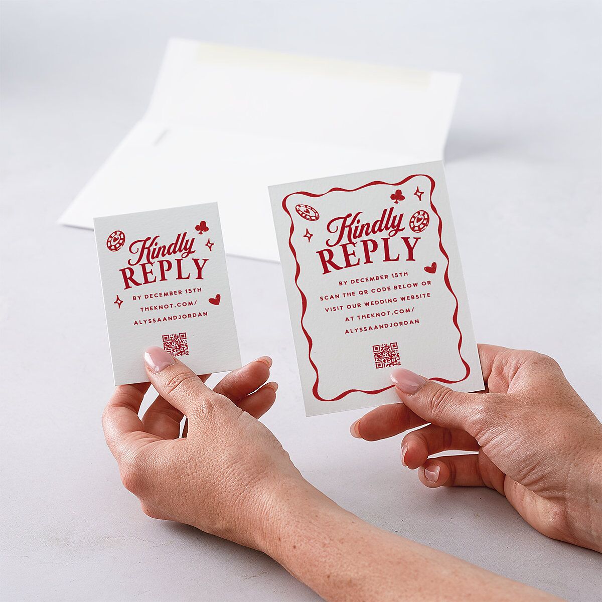 Hand Drawn Las Vegas Hearts QR Code RSVP Cards Ruby Signature Standard