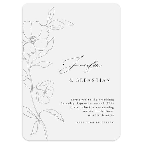 Floral Sketch Wedding Invitations Fog Signature Blank No Rounded