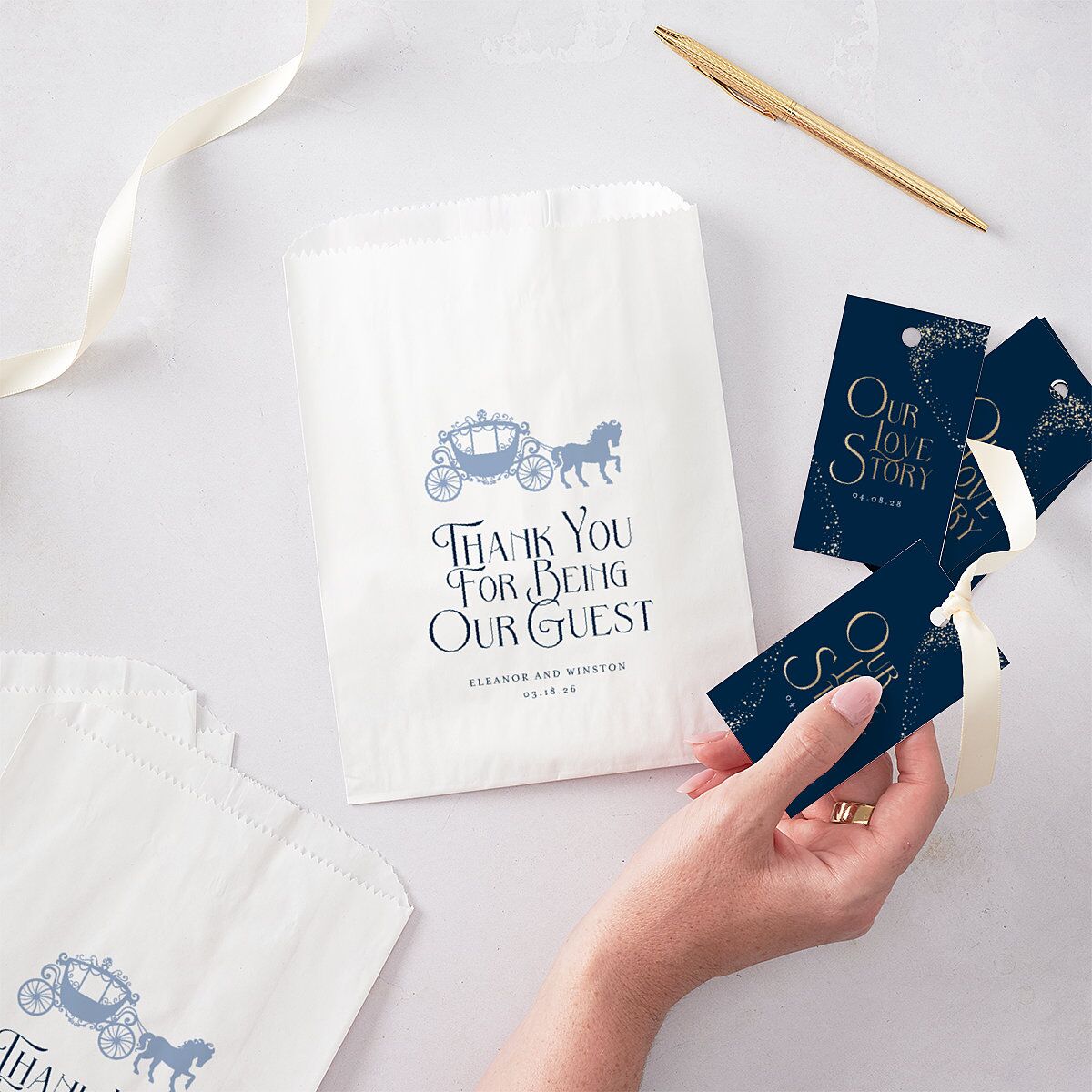 Be Our Guest Favor Gift Tags Gold Navy Signature