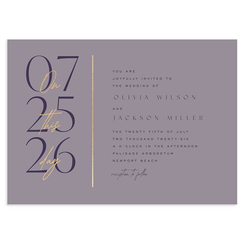 On This Day Wedding Invitations Gold Plum Signature Blank No Standard