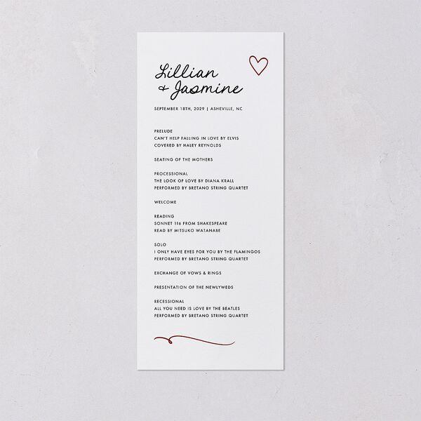 Hand Drawn Heart Photo Wedding Programs Maroon Signature