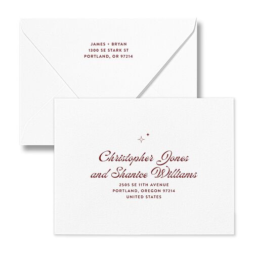Retro Modern Photo Save the Date Magnet Euro Envelopes White Ice Blue Both Recipient and Return Addresses Luxe Signature