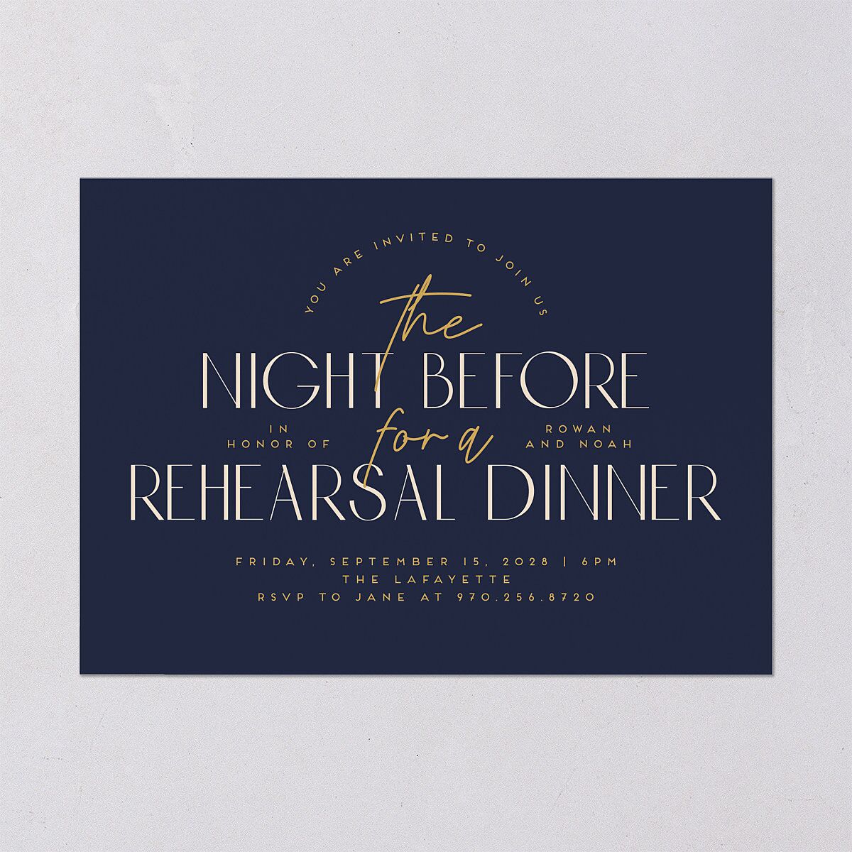 Headline Rehearsal Dinner Invitations Navy Signature Blank Standard