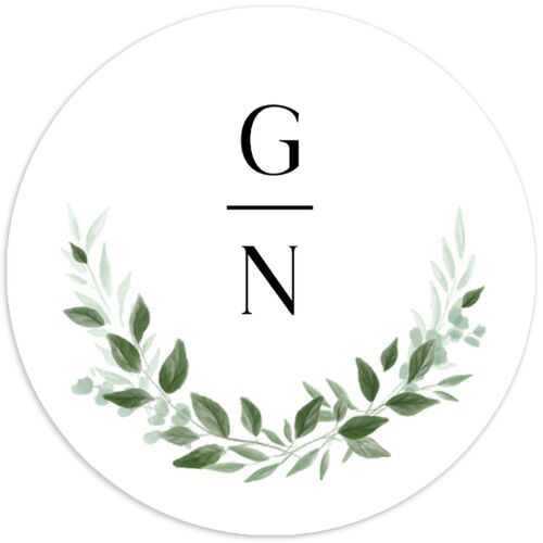 Greenery Frame Wedding Stickers Pure White Circle