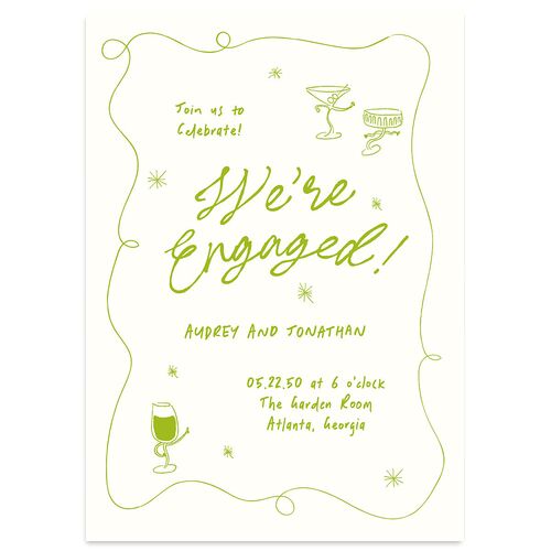 Whimsical Dancing Cocktails Engagement Party Invitations Pear Signature Blank Standard