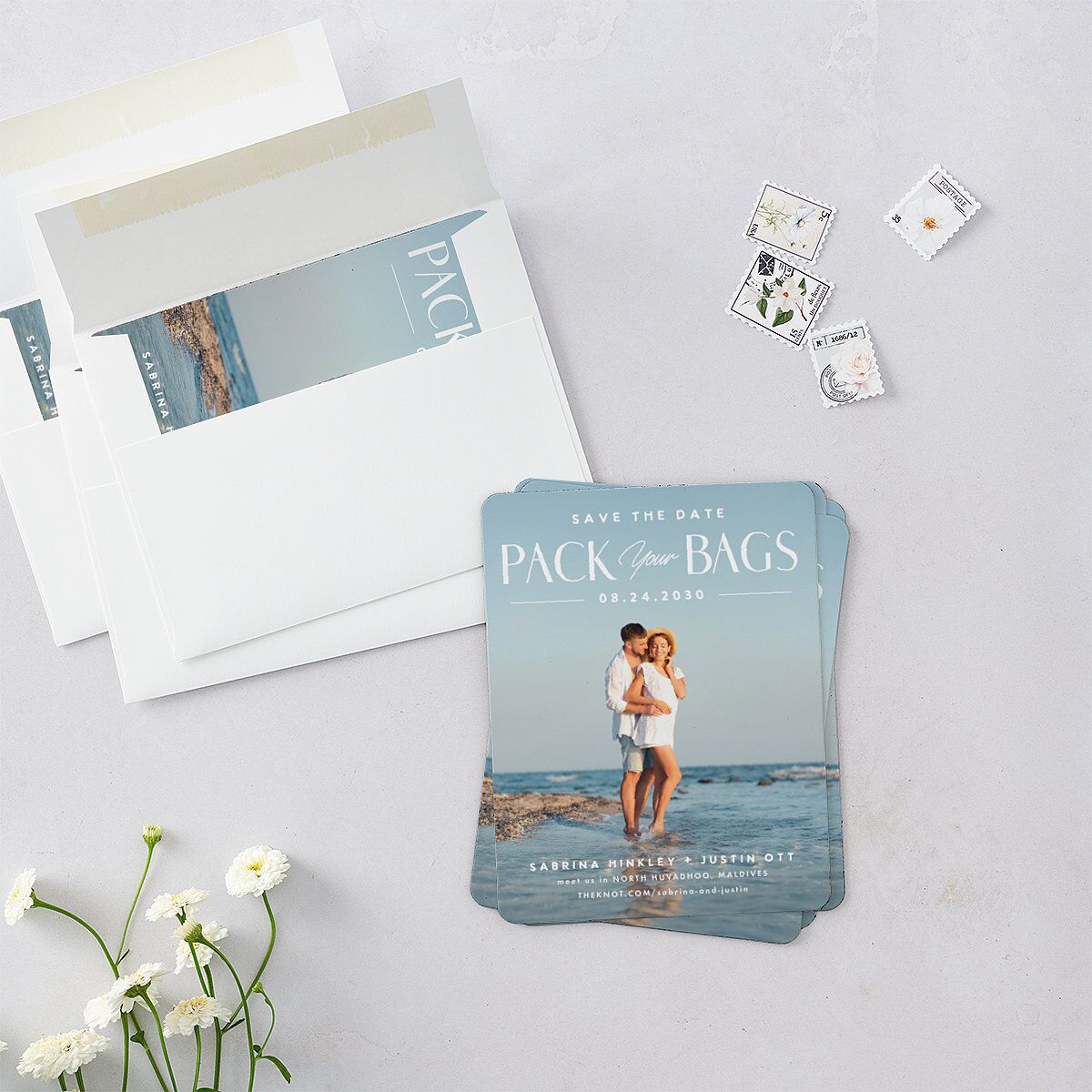Destination Photo Poster Save The Date Magnets Dusty Blue Magnet Paper