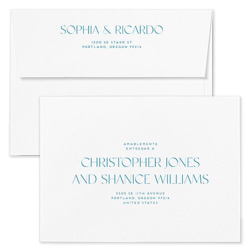 Color del Amor Bilingual Foreign Language Rehearsal Dinner Invitation Envelopes White Salmon Both Recipient and Return Addresses Signature Standard