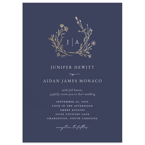 Gilded Monogram Wedding Invitations Gold Moody Blue Signature Blank No Standard