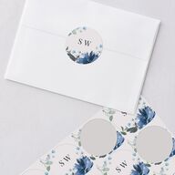 Floral Frame Wedding Stickers Regency Blue Circle