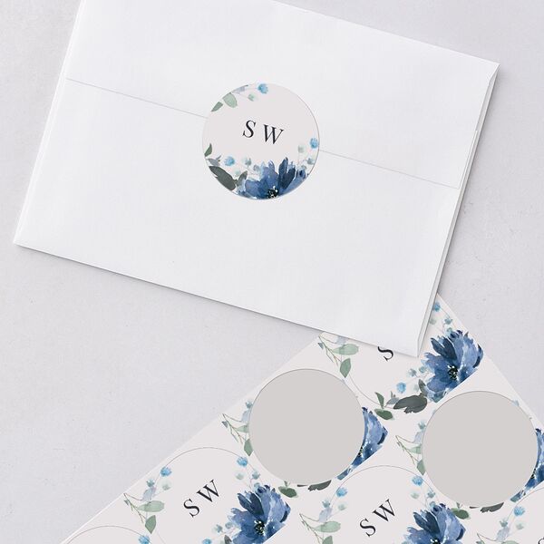 Floral Frame Wedding Stickers Regency Blue Circle