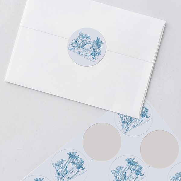 Elegant Antique Toile Frame Wedding Stickers by Bridgerton Cruise Circle