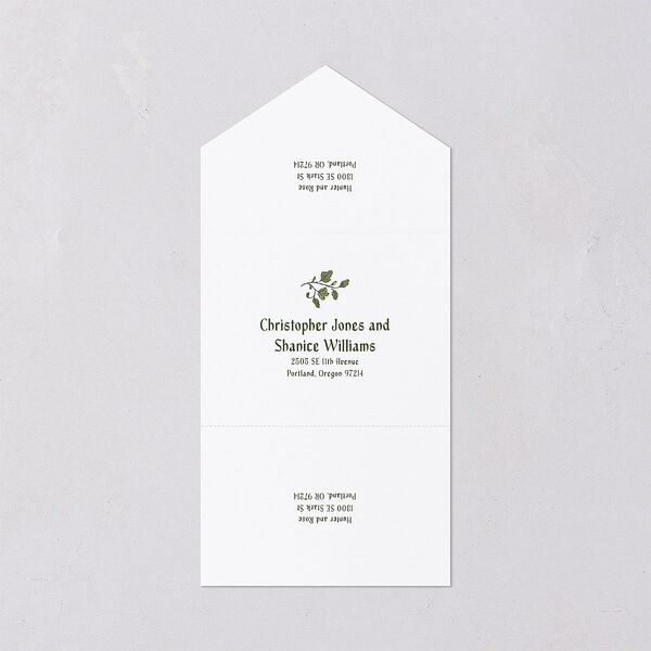 Vintage Fantasy Vines All-in-One Wedding Invitations Olive Signature Light Both Recipient and Return Addresses No