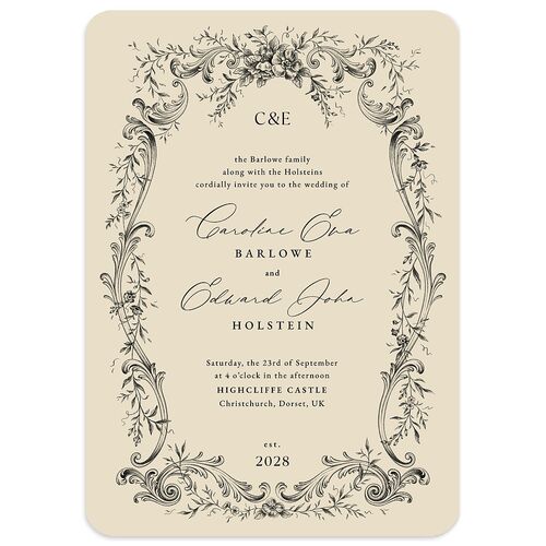 Antique Victorian Botanical Wedding Invitations Sand Signature Blank No Rounded