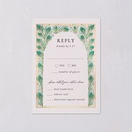 Peacock Nouveau Wedding Response Cards Gold Linen Signature